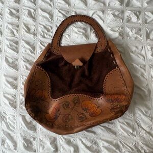 Vintage Hand Painted and Tooled 70s Large Leather Purse